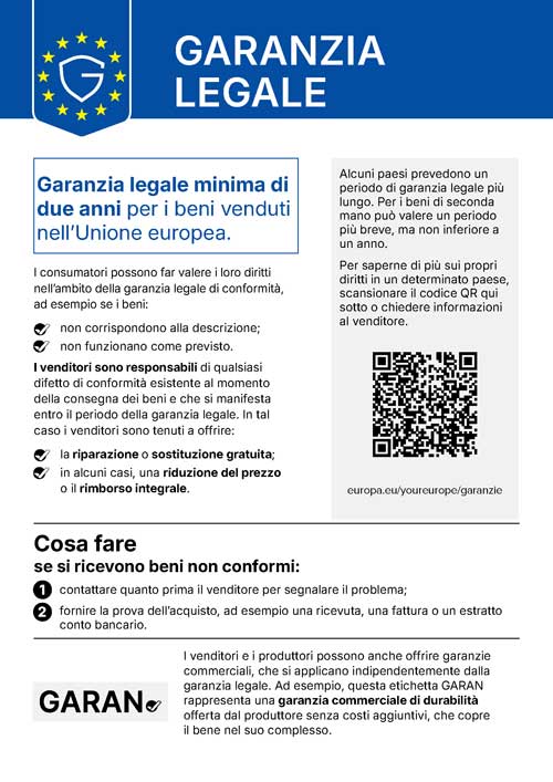 Avviso ufficiale UE sulla garanzia legale di conformità